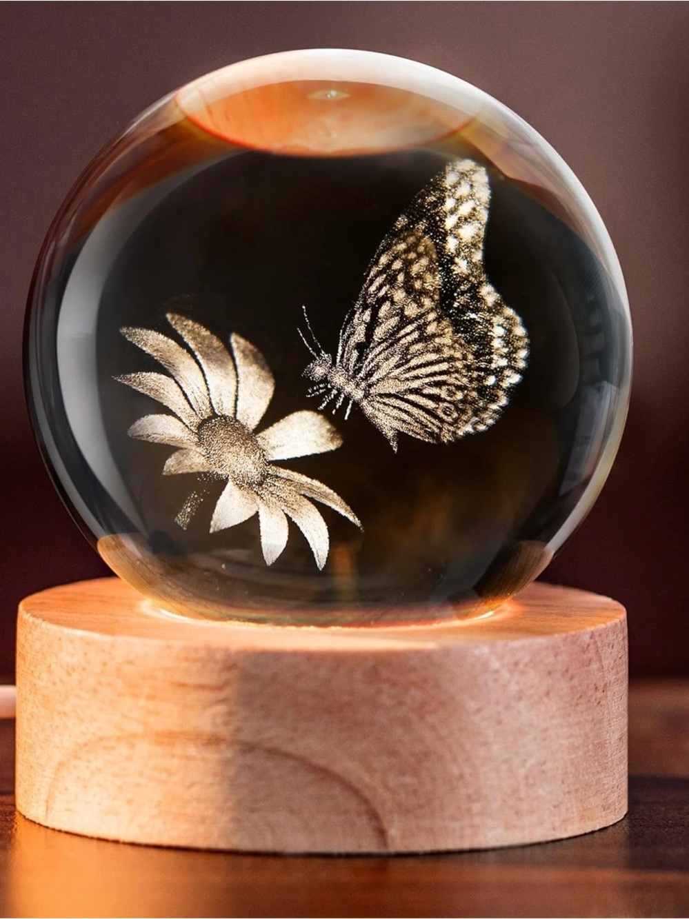 3D Butterfly on Sunflower Night Light Decorative Globes Room Decor